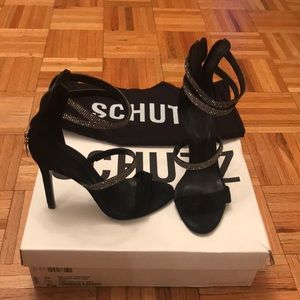 Black & Rhinestone Schutz heels